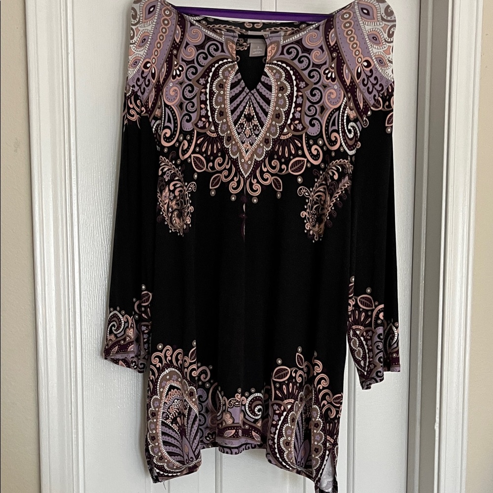 Chico's Black and Purple Paisley Tunic